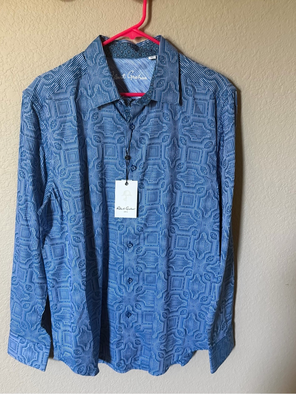 ROBERT GRAHAM Mens Large Voyage Classic Blue Flip Cuff Long Sleeve Shirt $198 - Picture 2 of 7